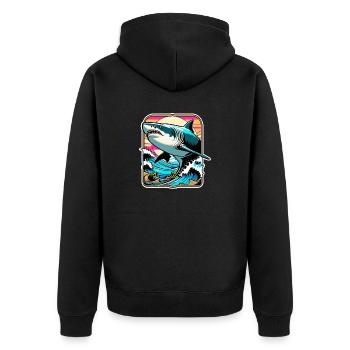 Hai - Unisex Premium Bio Zip Hoodie - Schwarz - Hinten - Nico (187cm)