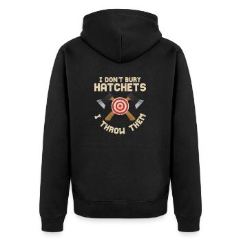 I Don't Bury Hatchets I Throw Them Hatchet Ax Axe - Unisex Premium Bio Zip Hoodie - Schwarz - Hinten - Nico (187cm)