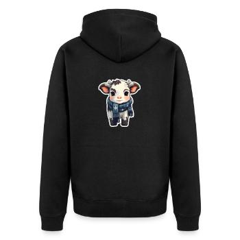 Kälbchen im Winter mit Schal - Unisex Premium Bio Zip Hoodie - Schwarz - Hinten - Nico (187cm)