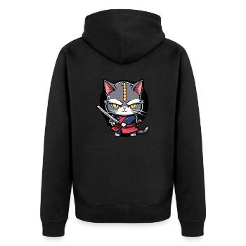 Samurai-Katze #8 - Unisex Premium Bio Zip Hoodie - Schwarz - Hinten - Nico (187cm)