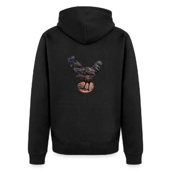 Ayam Cemani Hahn - Unisex Premium Bio Zip Hoodie - Schwarz - Hinten - Nico (187cm)