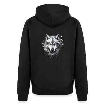 Wolf Kopf Nordisch 2 - Unisex Premium Bio Zip Hoodie - Schwarz - Hinten - Nico (187cm)