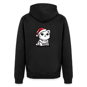 Cute Christmas Cat Santa Hat Christmas Lights - Unisex Premium Organic Zip Hoodie - black - Back - Nico (187cm)