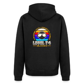Stufe 74 - Unisex Premium Bio Zip Hoodie - Schwarz - Hinten - Nico (187cm)