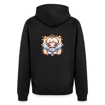 Engel meditieren - Unisex Premium Bio Zip Hoodie - Schwarz - Hinten - Nico (187cm)