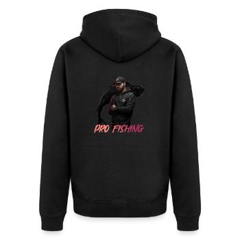 Pro Fishing Angler Logo - Unisex Premium Organic Zip Hoodie - black - Back - Nico (187cm)