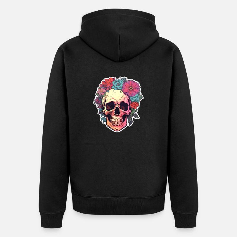 Crâne humain et fleurs 3 - Veste à capuche bio Premium Unisexe - noir