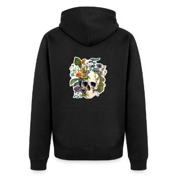 Human Skull & Flowers 26 - Unisex Premium Organic Zip Hoodie - black - Back - Nico (187cm)