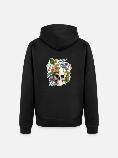 Human Skull & Flowers 26 - Unisex Premium Organic Zip Hoodie - black