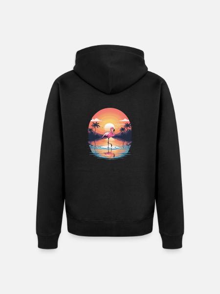 Sunset Flamingo - Unisex Premium Organic Zip Hoodie - black