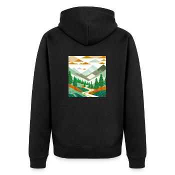 Dessin d’une forêt de montagne - Veste à capuche bio Premium Unisexe - noir - Dos - Nico (187cm)