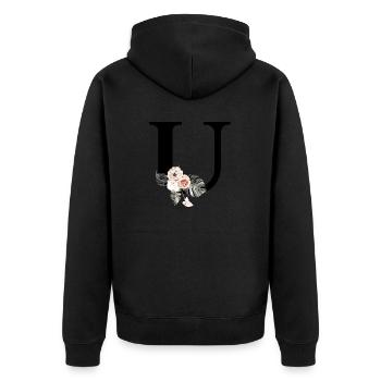 Tropical Floral U Letter - Unisex Premium Organic Zip Hoodie - black - Back - Nico (187cm)