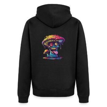 Psychedelic Mushroom Madness - Unisex Premium Bio Zip Hoodie - Schwarz - Hinten - Nico (187cm)