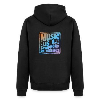 Music Is A Symphony Of Feeling - Unisex Premium Bio Zip Hoodie - Schwarz - Hinten - Nico (187cm)