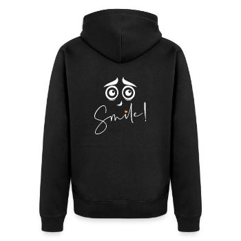 Smile - please smile - Unisex Premium Organic Zip Hoodie - black - Back - Nico (187cm)