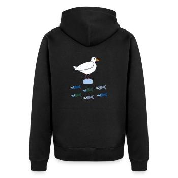 möve mit fischen - Unisex Premium Bio Zip Hoodie - Schwarz - Hinten - Nico (187cm)
