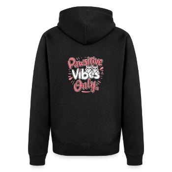 Nur Pfoten-Vibes - Chat & Motivation - Unisex Premium Bio Zip Hoodie - Schwarz - Hinten - Nico (187cm)