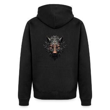 Wildschwein - Unisex Premium Bio Zip Hoodie - Schwarz - Hinten - Nico (187cm)
