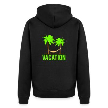 Vacation Text Hammock Sleeping Under 2 Palm Trees - Unisex Premium Organic Zip Hoodie - black - Back - Nico (187cm)