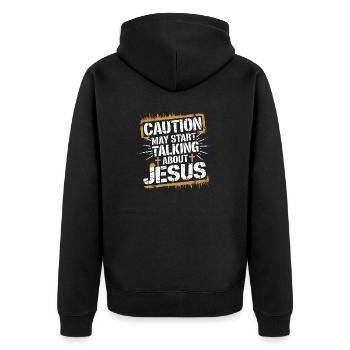 Glaubensfreude voller Leidenschaft - Unisex Premium Bio Zip Hoodie - Schwarz - Hinten - Nico (187cm)