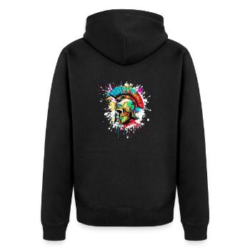 Spartaner Totenkopf Gladiator - Unisex Premium Bio Zip Hoodie - Schwarz - Hinten - Nico (187cm)