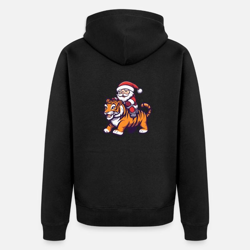 Tigre Père Noël Dessin animé - Veste à capuche bio Premium Unisexe - noir