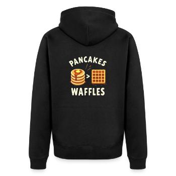 Pfannkuchen über Waffeln - Unisex Premium Bio Zip Hoodie - Schwarz - Hinten - Nico (187cm)
