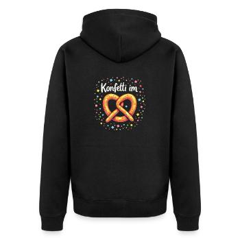 Konfetti im Herzen - Brezel - Unisex Premium Bio Zip Hoodie - Schwarz - Hinten - Nico (187cm)