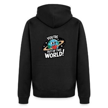 You're out of this world - Unisex Premium Organic Zip Hoodie - black - Back - Nico (187cm)