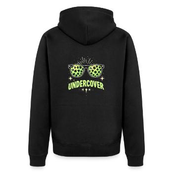 Funny Sunglasses and Undercover Speech Costume - Unisex Premium Organic Zip Hoodie - black - Back - Nico (187cm)