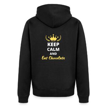 Bleiben Sie ruhig und essen Sie Schokolade - Unisex Premium Bio Zip Hoodie - Schwarz - Hinten - Nico (187cm)