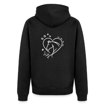 Pferdekopf Herz mit Herzen - Unisex Premium Bio Zip Hoodie - Schwarz - Hinten - Nico (187cm)