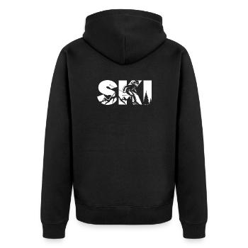 Ski Fahrer Berg - Unisex Premium Bio Zip Hoodie - Schwarz - Hinten - Nico (187cm)