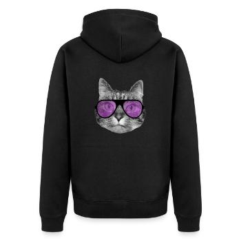 Katze mit cooler rosa Sonnenbrille - Unisex Premium Bio Zip Hoodie - Schwarz - Hinten - Nico (187cm)