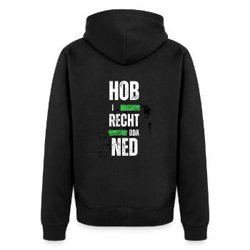 Hob i recht - bayerischer Spruch - Unisex Premium Bio Zip Hoodie - Schwarz - Hinten - Nico (187cm)