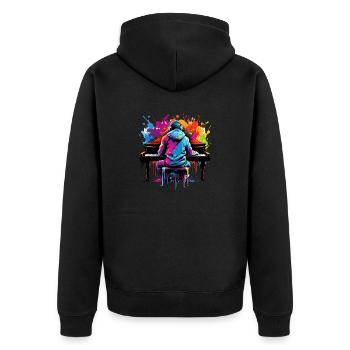 Klaviarspieler mit Kopfhörer Graffiti Stil - Unisex Premium Bio Zip Hoodie - Schwarz - Hinten - Nico (187cm)