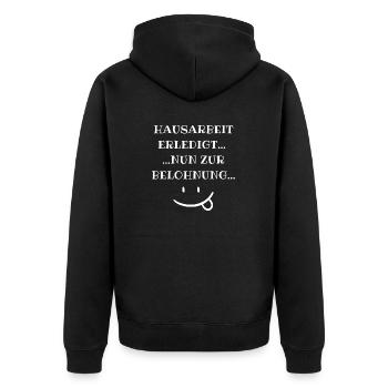 Hausarbeit erledigt... ...nun zur Belohnung - Unisex Premium Bio Zip Hoodie - Schwarz - Hinten - Nico (187cm)