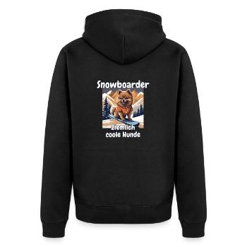 Pomeranian Snowboarder - Snowboardhund - Unisex Premium Bio Zip Hoodie - Schwarz - Hinten - Nico (187cm)