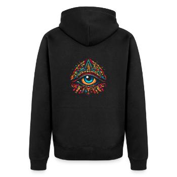 Vibrant Doodle Eye of Horus - Colorful Caricature - Unisex Premium Organic Zip Hoodie - black - Back - Nico (187cm)