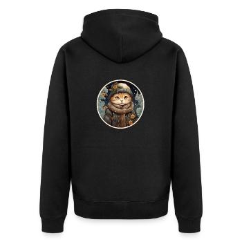 chat élégant dans un paysage d’hiver - Veste à capuche bio Premium Unisexe - noir - Dos - Nico (187cm)
