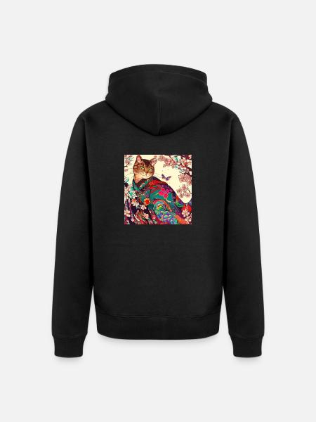 Katze Japanisch - Unisex Premium Bio Zip Hoodie - Schwarz