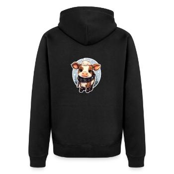 Kälbchen im Winter mit Schal - Unisex Premium Bio Zip Hoodie - Schwarz - Hinten - Nico (187cm)