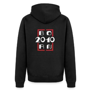 Born in 2010 - Anniversary 2010 - Unisex Premium Organic Zip Hoodie - black - Back - Nico (187cm)