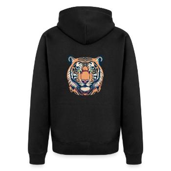 Tiger / König / Dschungel - Unisex Premium Bio Zip Hoodie - Schwarz - Hinten - Nico (187cm)