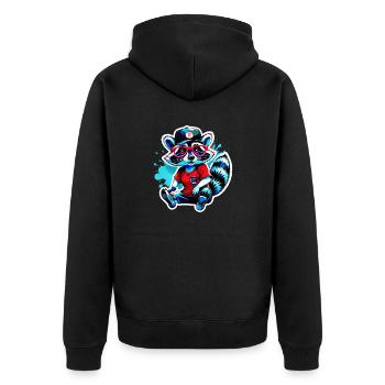 Cooler Waschbär mit Mütze und Brille - Unisex Premium Bio Zip Hoodie - Schwarz - Hinten - Nico (187cm)