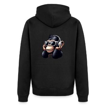 Ape chimpanzee with sunglasses and headphones - Unisex Premium Organic Zip Hoodie - black - Back - Nico (187cm)