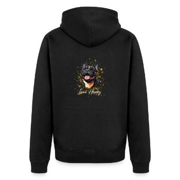 Französische Bulldogge ist Fröhlich - Unisex Premium Bio Zip Hoodie - Schwarz - Hinten - Nico (187cm)