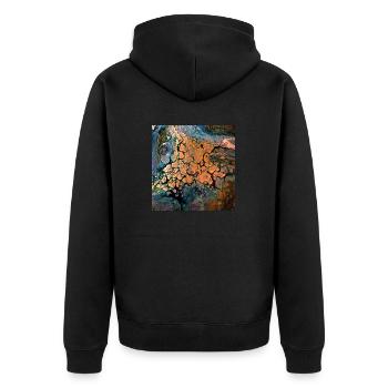 Gelb-Gold und Rot-Gold - Unisex Premium Bio Zip Hoodie - Schwarz - Hinten - Nico (187cm)