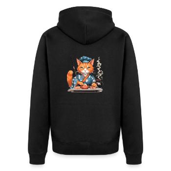 Sushi Katze - Unisex Premium Bio Zip Hoodie - Schwarz - Hinten - Nico (187cm)