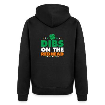 Dibs On The Redhead - Unisex Premium Bio Zip Hoodie - Schwarz - Hinten - Nico (187cm)